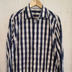Bugatchi XL Navy Blue/White 100% Cotton Mens Dress Shirt